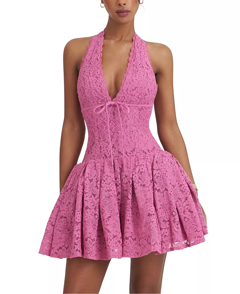 Miss Circle Karla Lace Drop Waist Halter Mini Dress