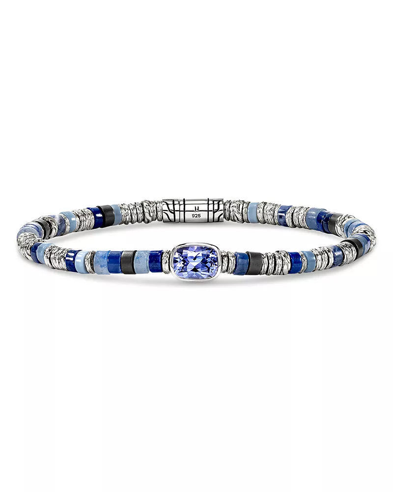 John Hardy Sterling Silver Heishi Tanzanite & Multi Gemstone Bead Bracelet