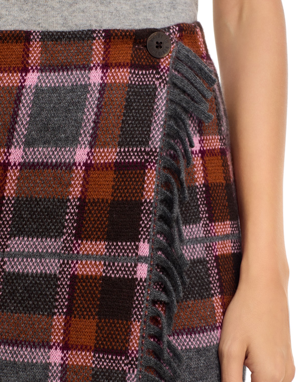 Wool Cashmere Tartan Wrap Skirt