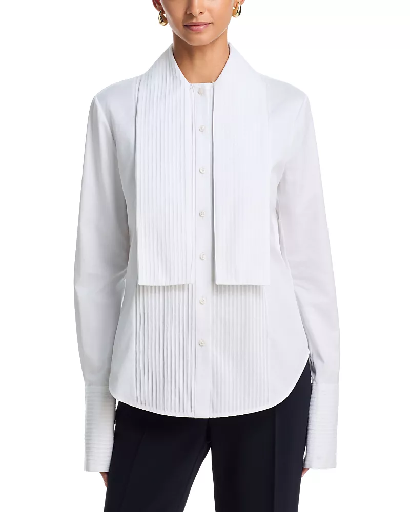Brandon Maxwell Inez Cotton Neck Scarf Tuxedo Shirt
