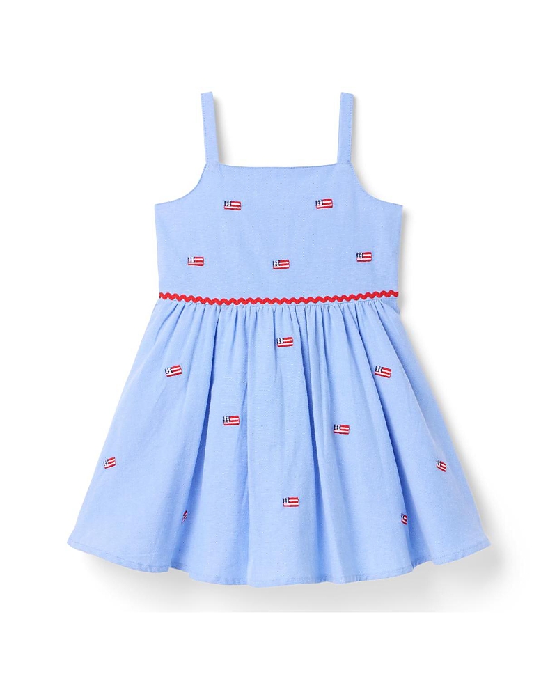 Janie and Jack Girls' Oxford Flag Embroidered Dress - Baby, Little Kid, Big Kid