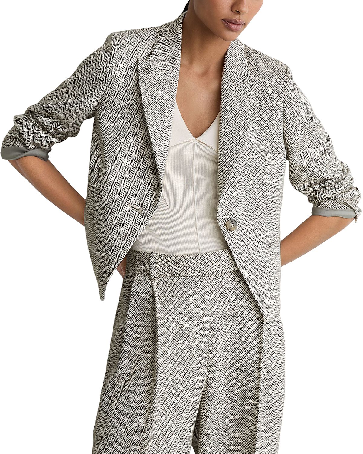 Reiss Ezra Herringbone Cropped Blazer