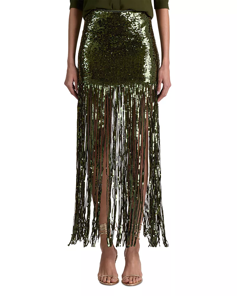 Alice and Olivia Kendra Sequinned Fringe Skirt