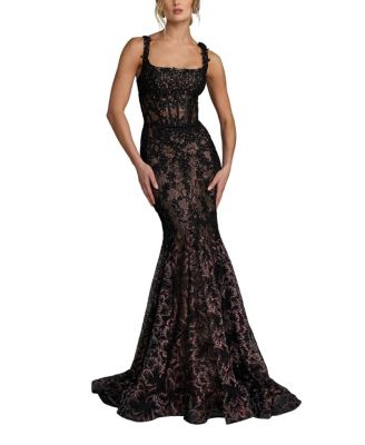 Embellished Mesh Sleeveless Trumpet Gown