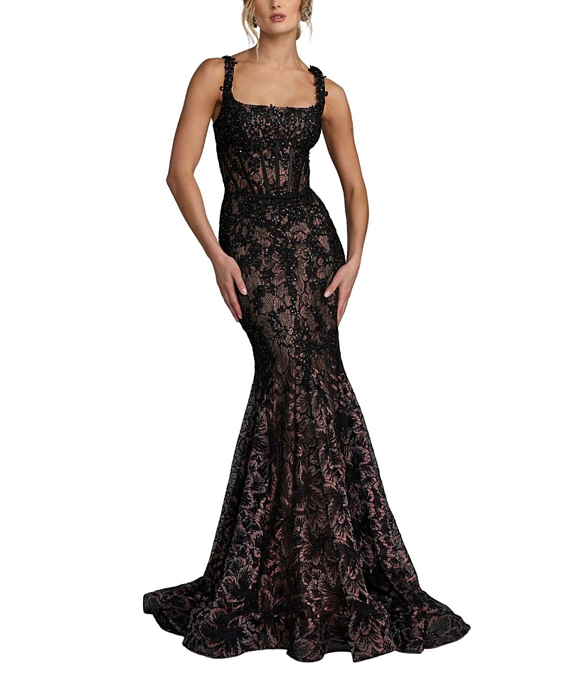 Mac Duggal Embellished Mesh Sleeveless Trumpet Gown