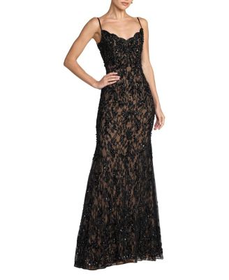  Beaded Lace Spaghetti Strap Mermaid Gown