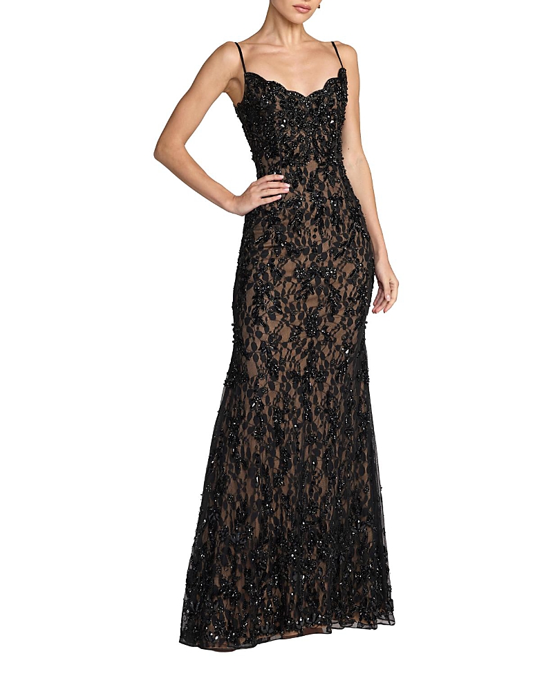 Mac Duggal Beaded Lace Spaghetti Strap Mermaid Gown