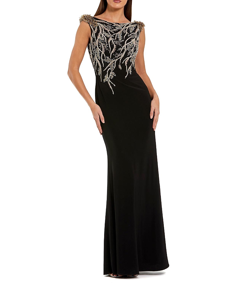 Mac Duggal Hand Beaded Cap Sleeve Jersey Gown