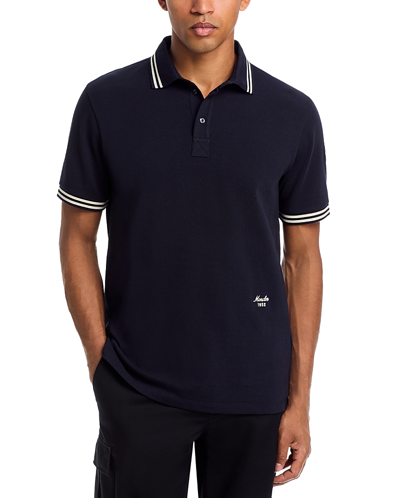 Moncler Striped Trim Cotton Piquet Polo Shirt