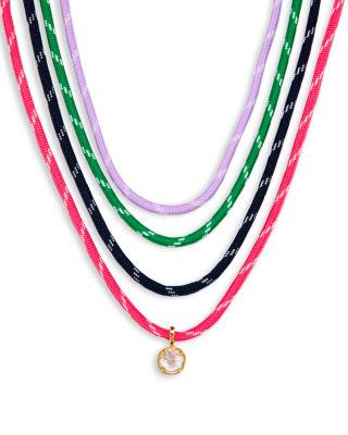Aqua Bezel Stone Cord Pendant Necklace, Set of 4 - Exclusive