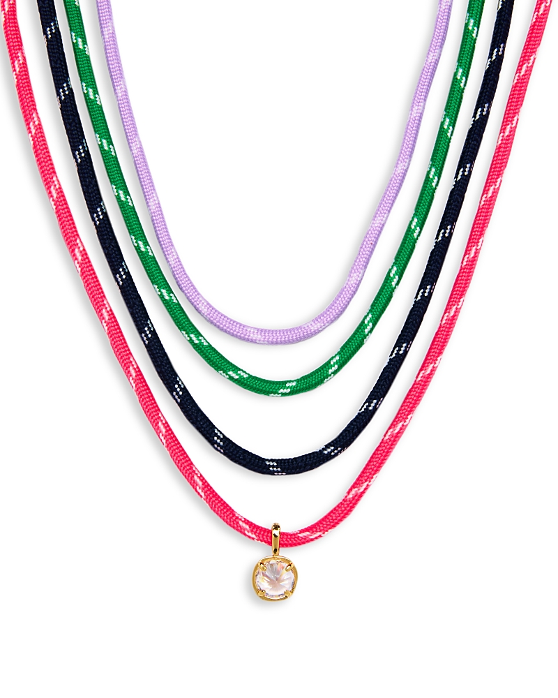 Aqua Bezel Stone Cord Pendant Necklace, Set of 4 - Exclusive