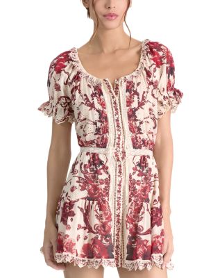 Mclaine Embroidered Puff Sleeve Button Down Tiered Mini Dress