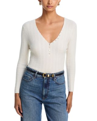 Ginnette Pointelle Button Detail Top