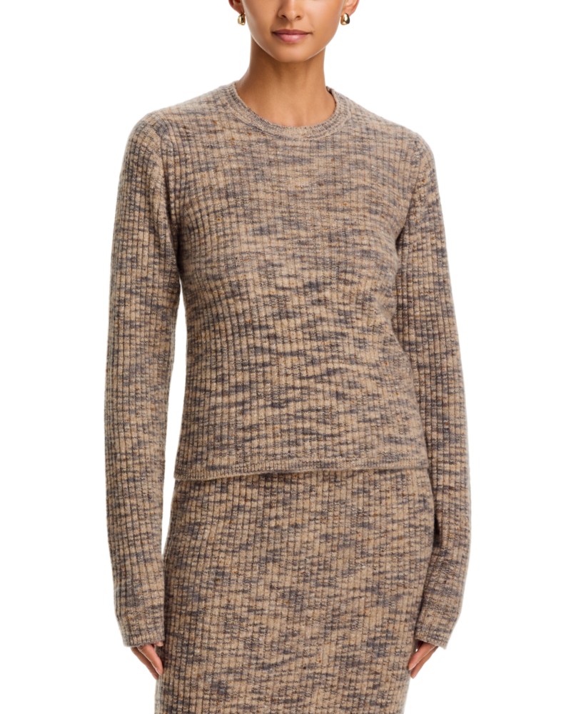 Co Wool and Cashmere Blend Ruched Knit Top in Beige Melange