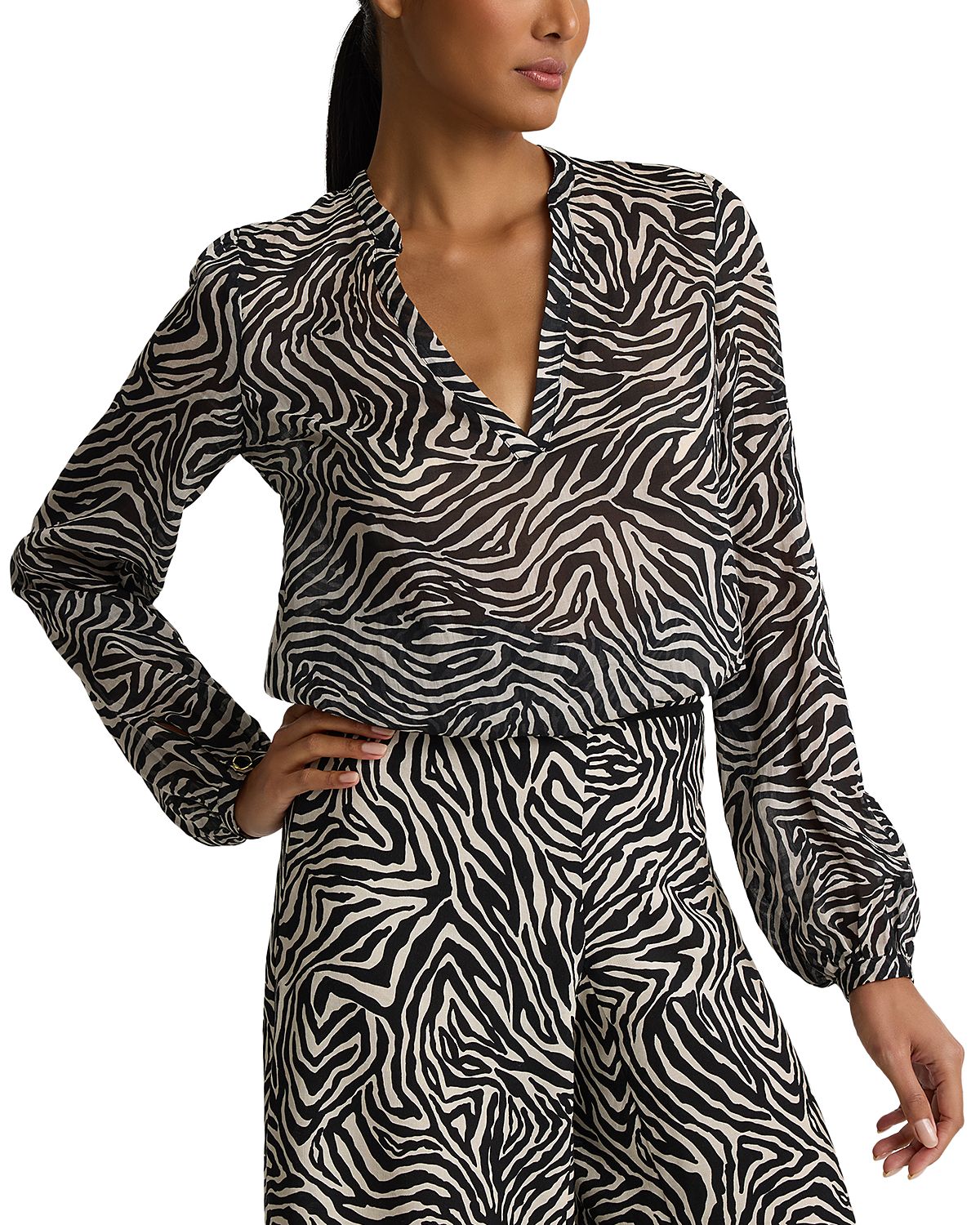 St. John Printed V Neck Tunic Top