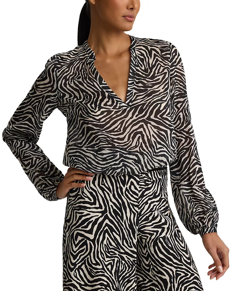 St. John Printed V Neck Tunic Top