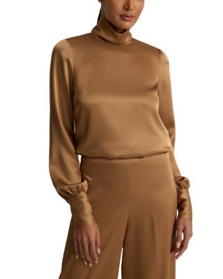 Long Sleeve Satin Turtleneck Top