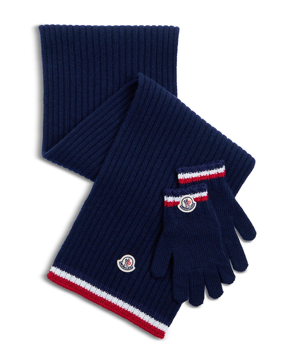 Moncler Boys' Striped Logo Scarf & Gloves Set - Big Kid