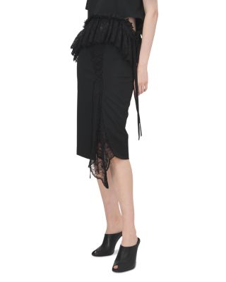Lace Up Woven Wool Skirt