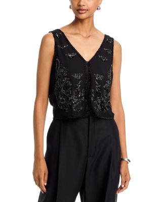 Beaded V Neck Top - Exclusive