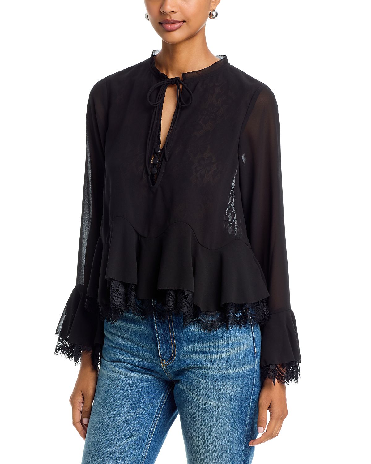 Aqua Lace Layered Long Sleeve Top - Exclusive