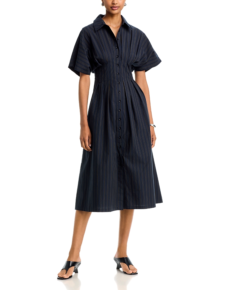 Aqua Stripe Panel Waist Midi Dress - Exclusive