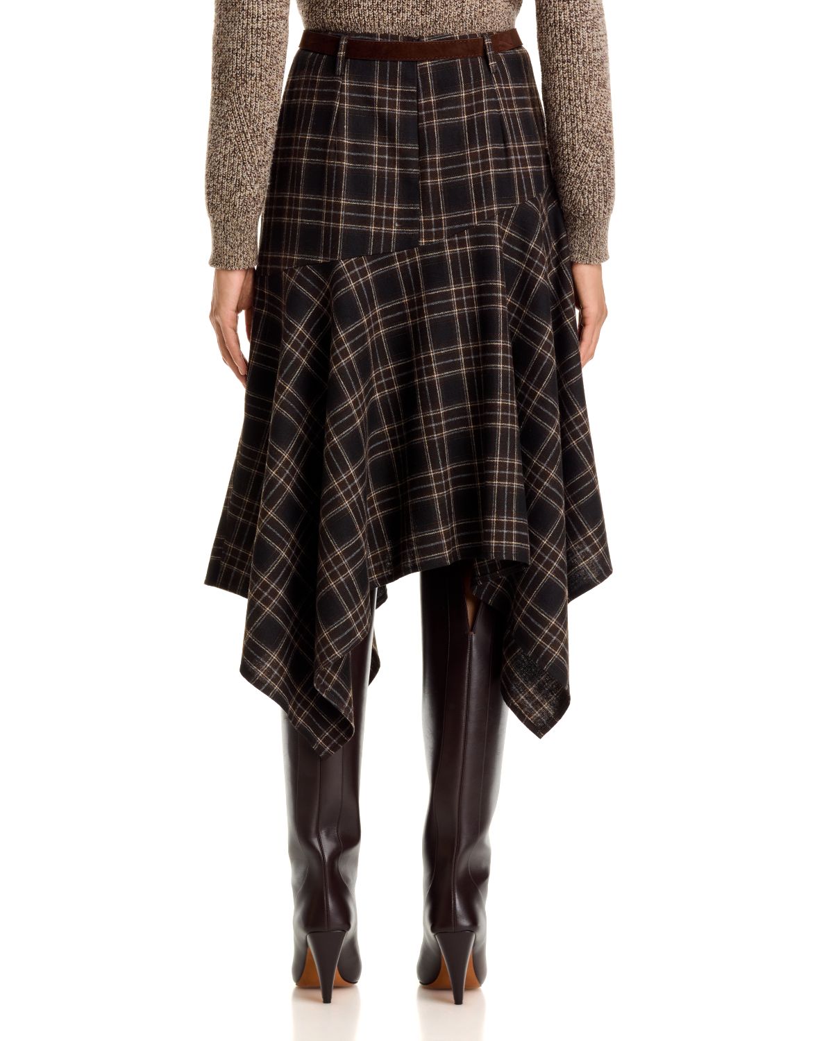 Belted Plaid Asymmetrical Skirt - Exclusive thumbnail 4