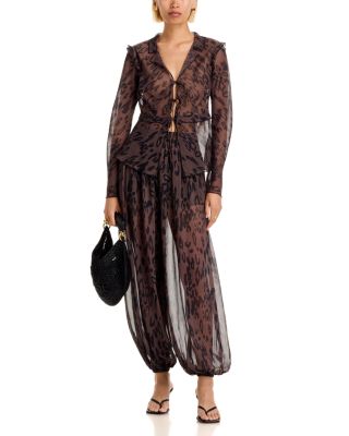 Animal Print Ruffle Tie Long Sleeve Top & Balloon Pants - Exclusive