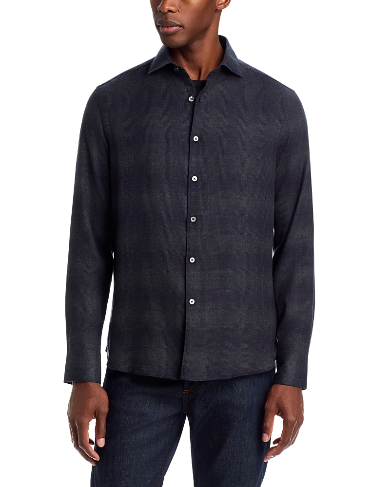 Canali Tonal Plaid Sportshirt In Charcoal