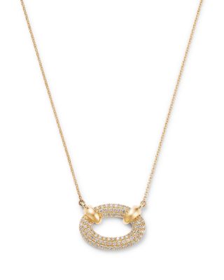 Diamond Pav&eacute; Oval Pendant Necklace in 14K Yellow Gold, 18"