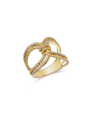 Diamond Crossover Ring in 14K Yellow Gold, 0.35 tcw