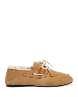 Women's Suede Shearling Lined Boat Shoes