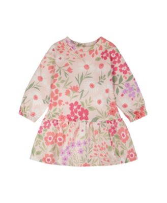  Girls' French Terry Long Sleeve Flowers Dress - Little Kid