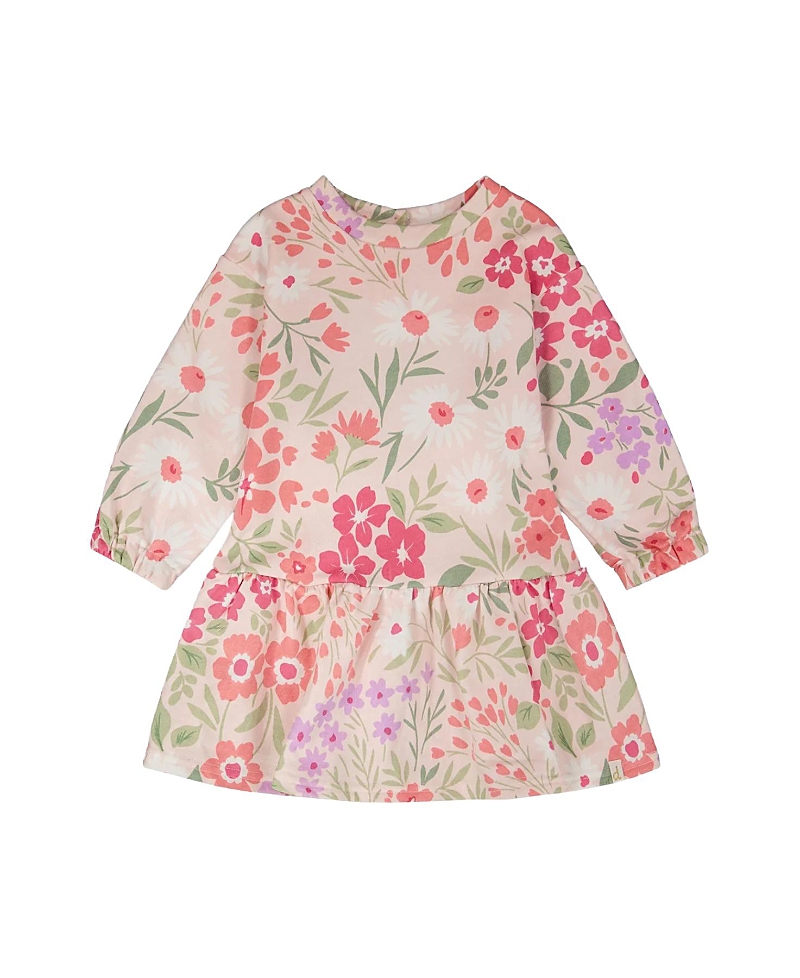 Deux par Deux Girls' French Terry Long Sleeve Flowers Dress - Little Kid