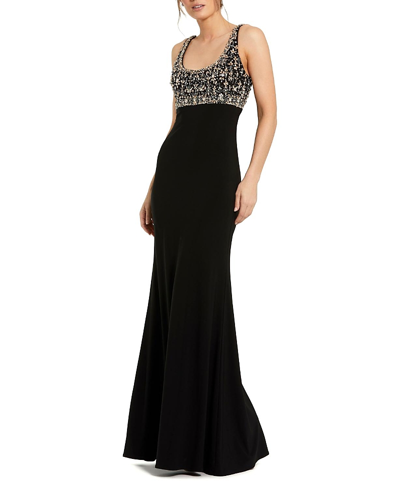 Mac Duggal Embellished Scoop Neck Fitted Jersey Gown