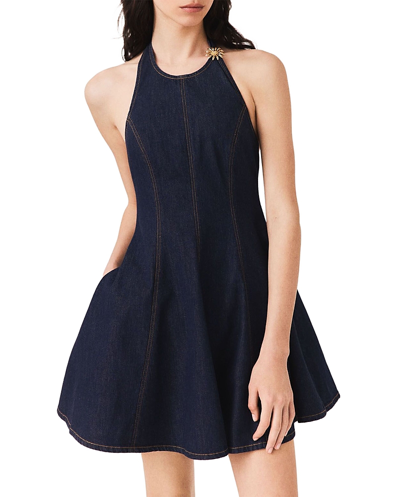 Maje Embellished Halter Neck Mini Dress