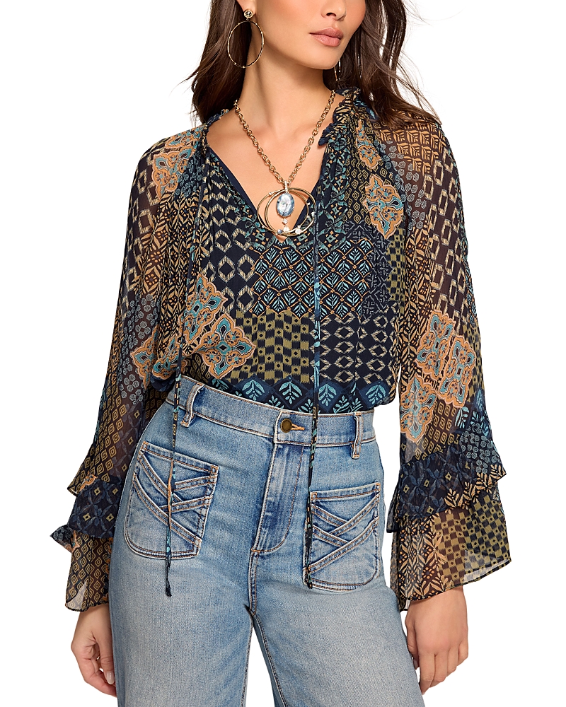 Ramy Brook Anya Printed V Neck Top