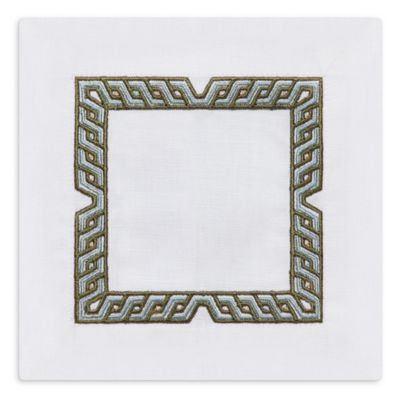 Aegean Key Embroidered Linen Cocktail Napkin, Set of 4