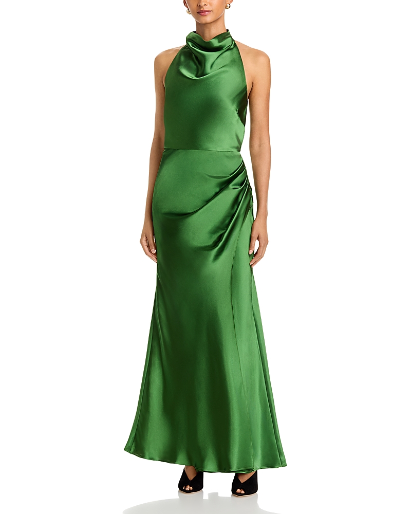 Aqua Draped Halter Gown - Exclusive