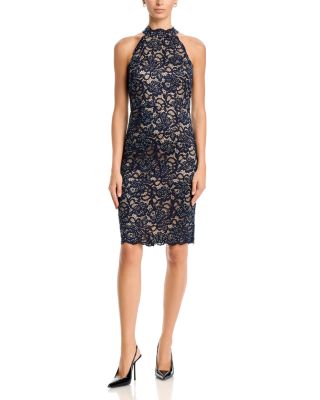 Lace Halter Mock Neck Sheath Dress