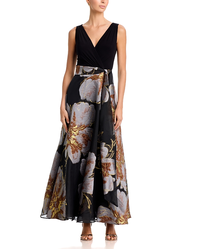 Eliza J Surplice Bodice Sash Tie Ballgown Dress