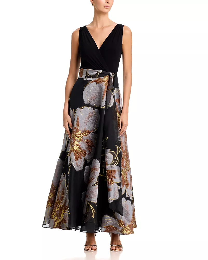 Eliza J Surplice Bodice Sash Tie Ballgown Dress