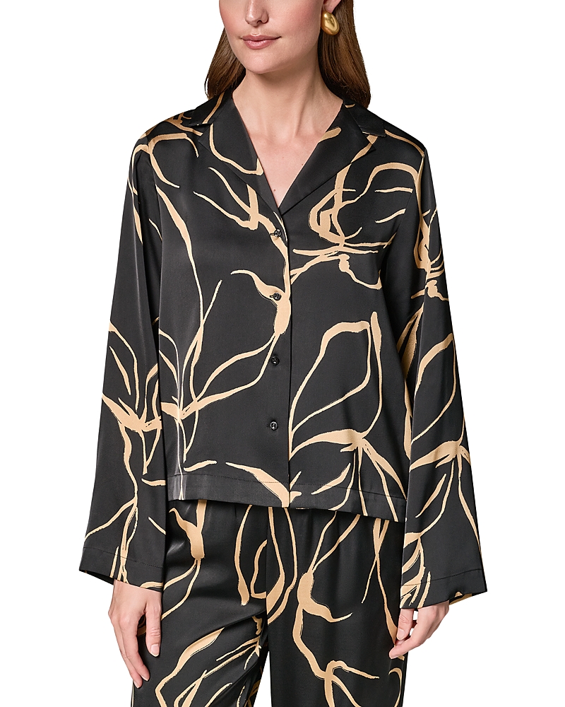 Donna Karan New York Printed Long Sleeve Button Up Top