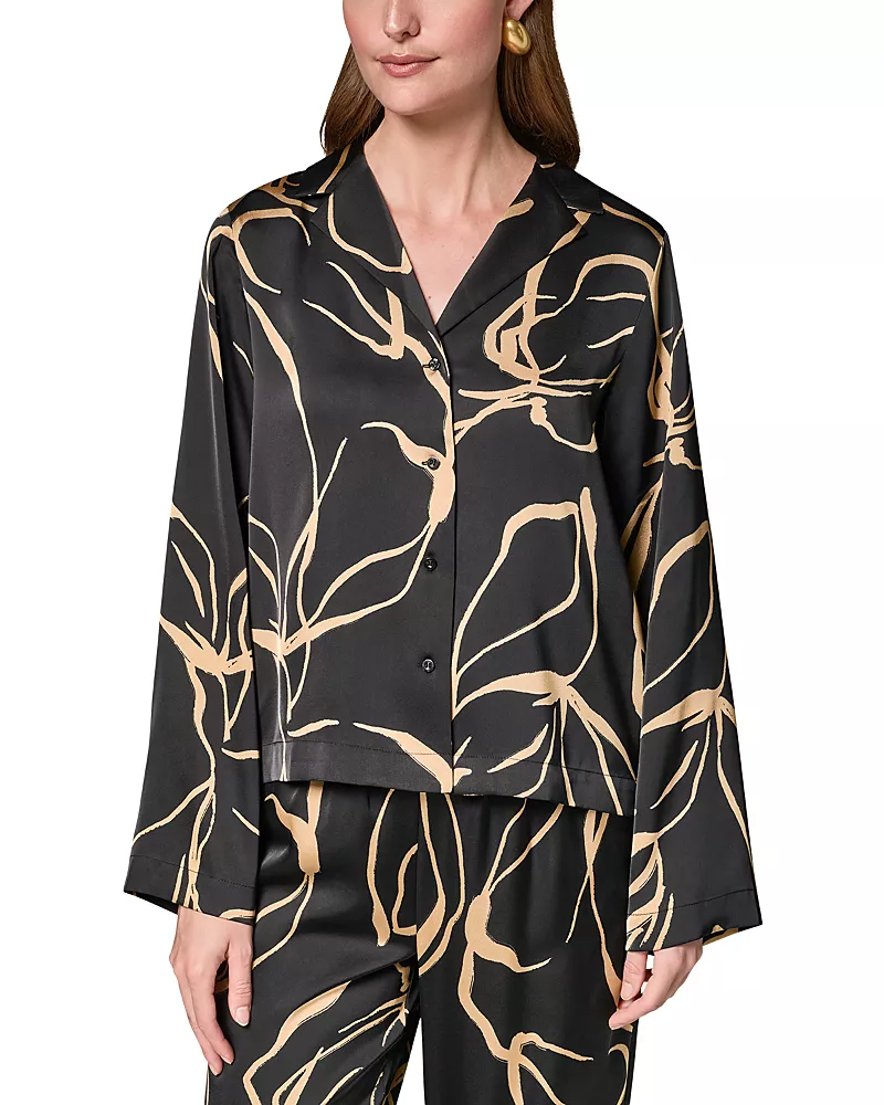 Donna Karan New York Printed Long Sleeve Button Up Top