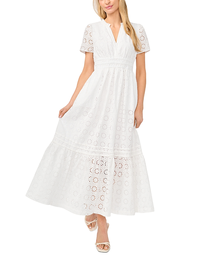 CeCe Eyelet Split Neck Maxi Dress
