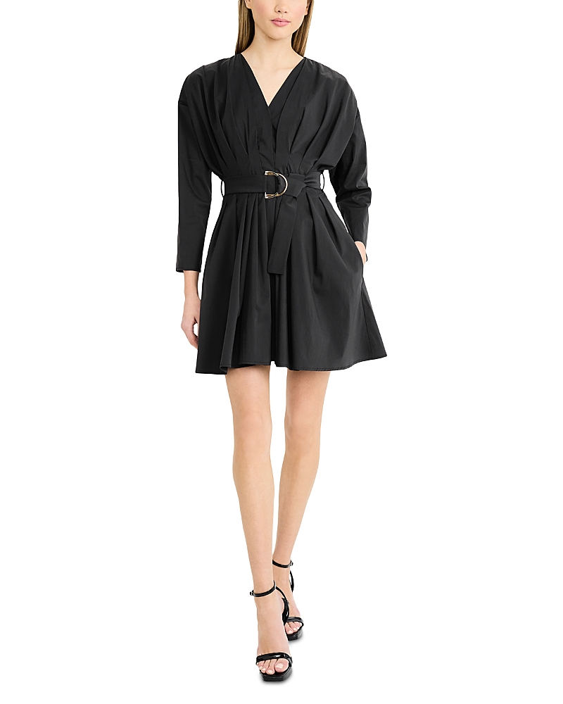 Luxley Tie Waist V Neck Long Sleeve Mini Dress