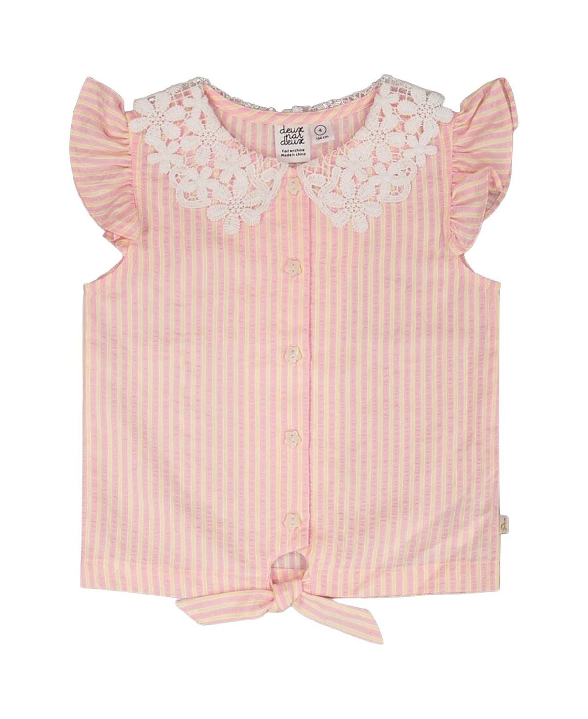Deux par Deux Girls' Crochet Collar Stripes Sleeveless Shirt - Little Kid