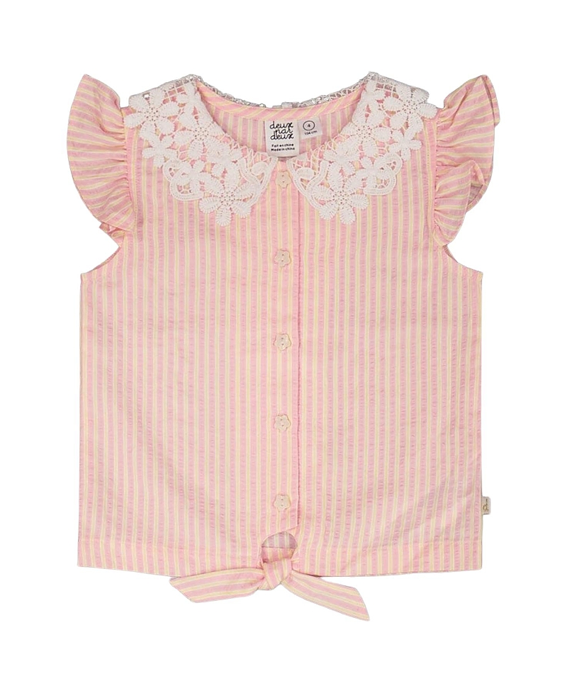 Deux par Deux Girls' Crochet Collar Stripes Sleeveless Shirt - Little Kid