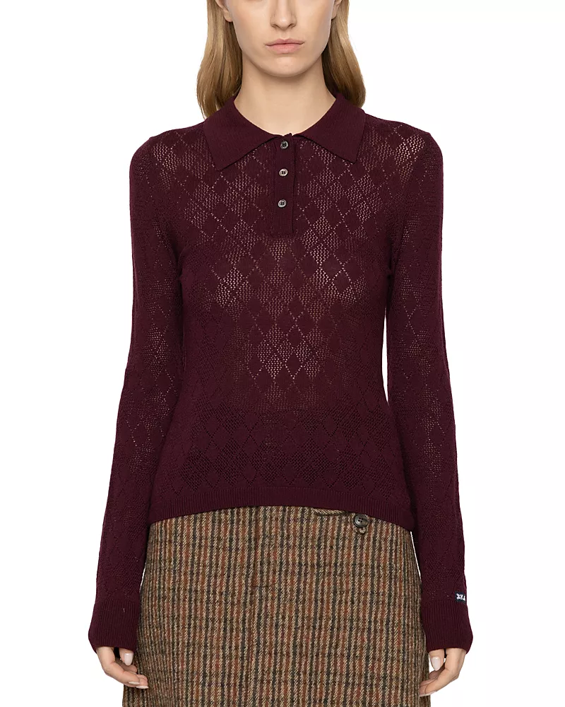 Sea Jane Argyle Polo Merino Wool Sweater