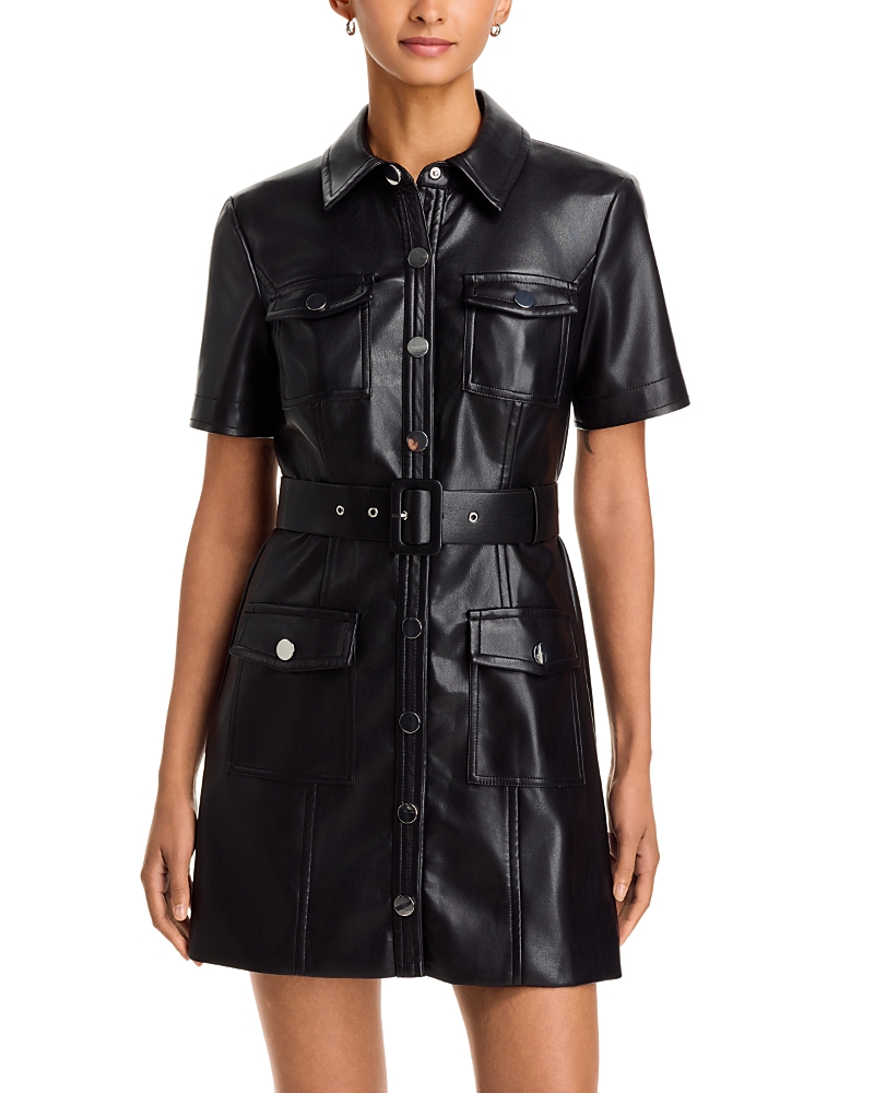Toccin Lydia Belted Faux Leather Mini Dress